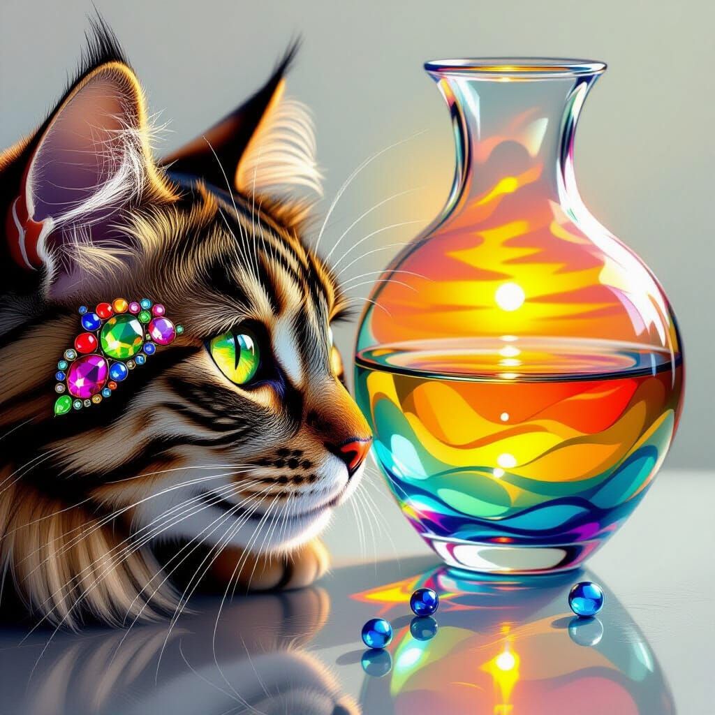 Ornate Cat Eye Adorned with Gemstones