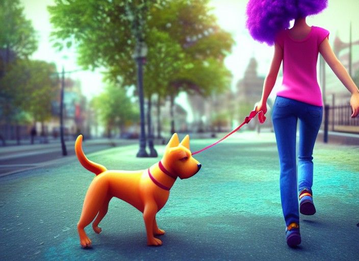 Fantasy Art: Lady and Dog in Vibrant Landscape