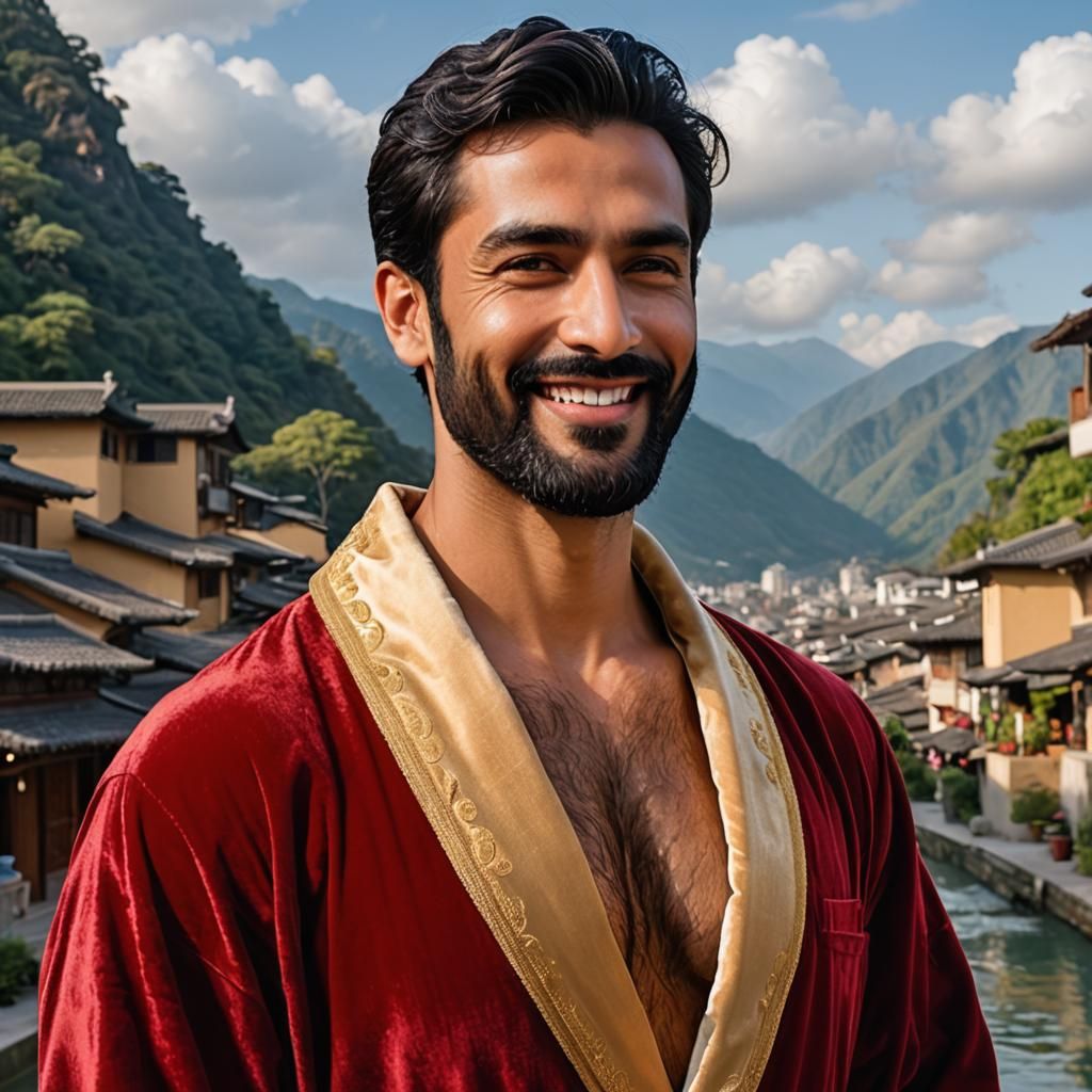 Elegant Kashmiri Gentleman in Velvet Robe