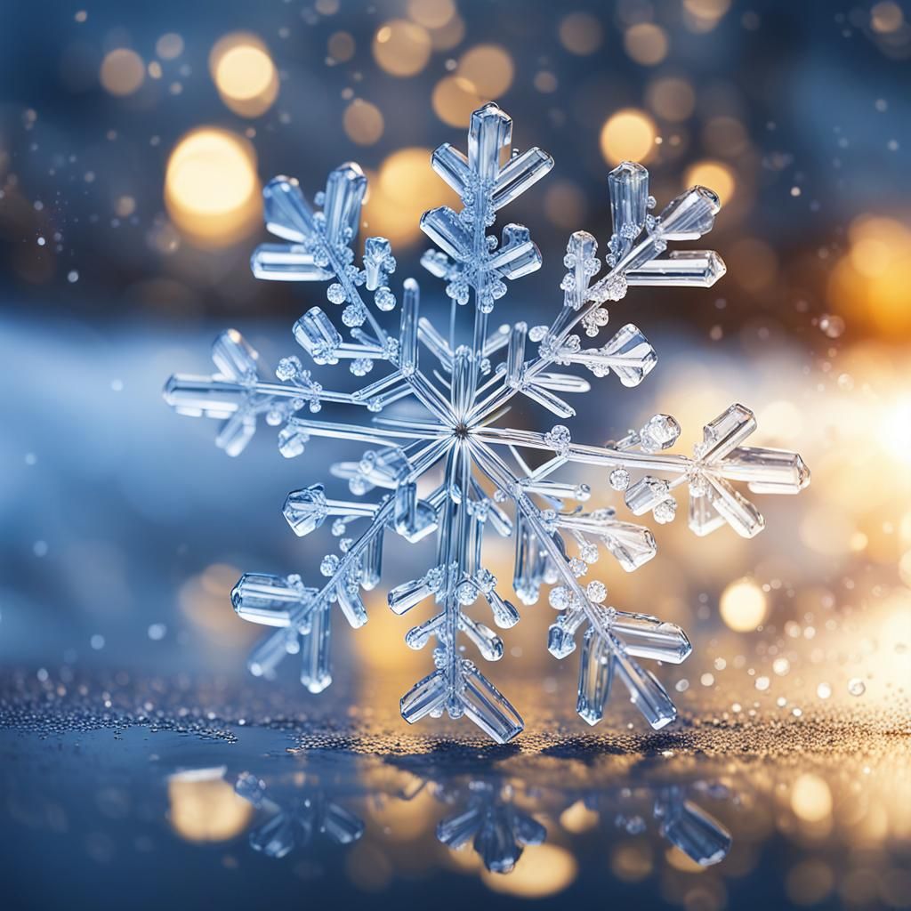 Detailed Snowflake Reflecting Snowy Landscape in Digital Art