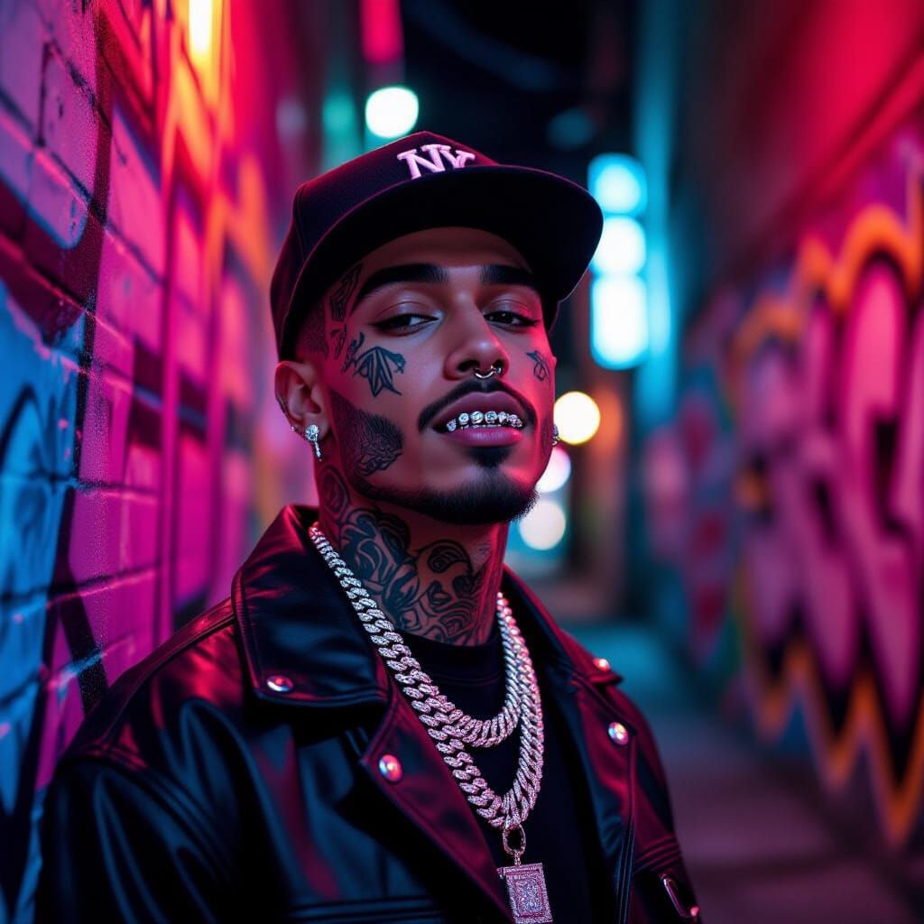 Rapper in Neon Alley: A Street Photography Portrait