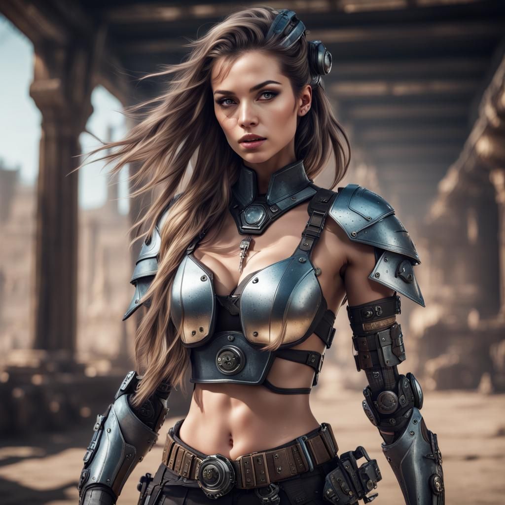 Warrior Woman Full Length Cyberpunk Matte Painting