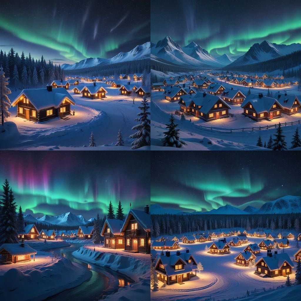 Magical Arctic Circle Village Under Northern Lights