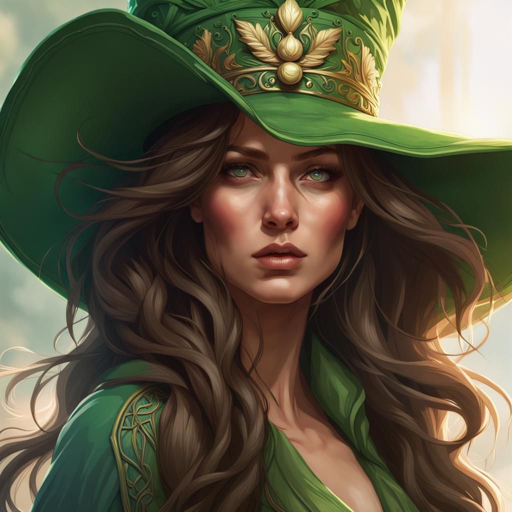 Woman in Green Hat: Hyperdetailed Portrait