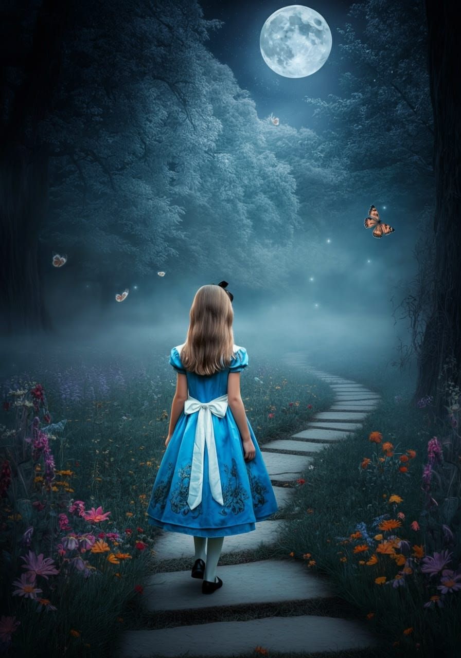 Dreamlike Whimsical Girl in Enchanted Meadow with Wildflower...