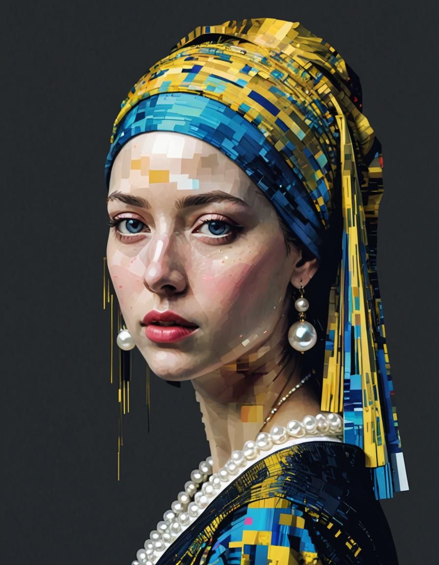 Glitched Girl with a Pearl Earring in Digital Art Style
