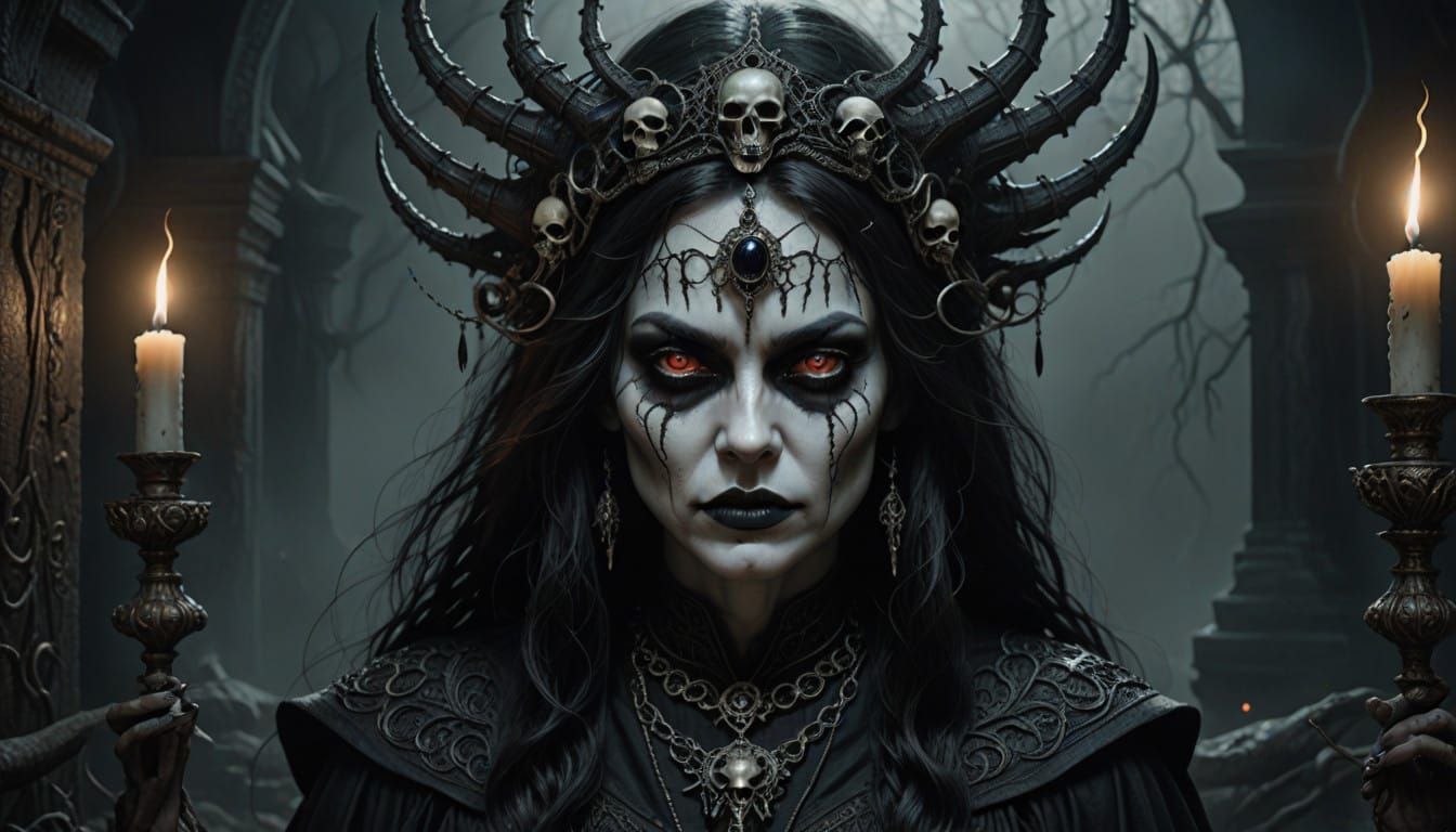 Ethereal Gothic Witch in Intense Blood Ritual