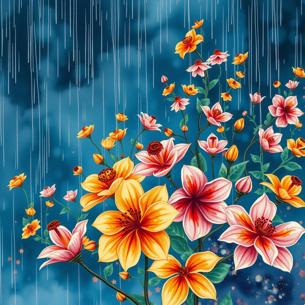 Rainy Watercolor Scene in Post-Impressionist Style