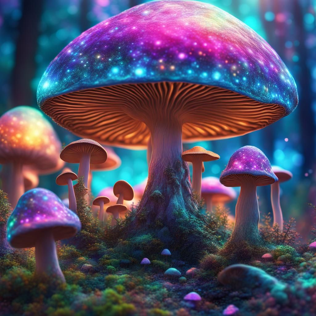 Cosmic Mushroom Forest in Digital Art Style