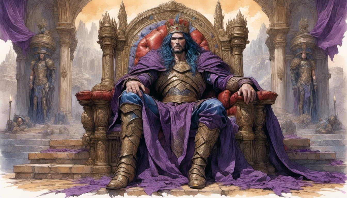 Sad King on Throne in Swords and Sorcery Style