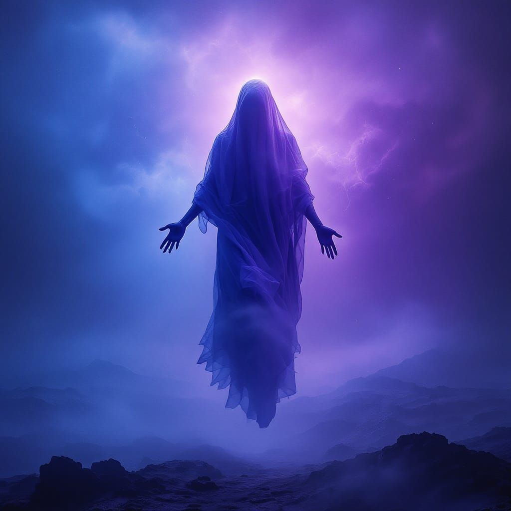 Ethereal Figure in Surreal Landscape, Cinematic Lighting