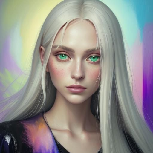 Woman with Violet and Green Eyes: Surrealist Portrait