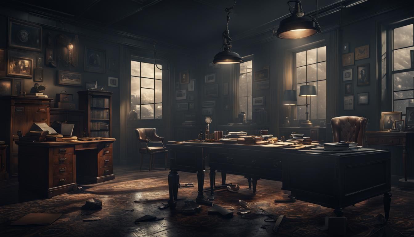 Noir Detective at Crime Scene: Hyperrealistic Matte Painting