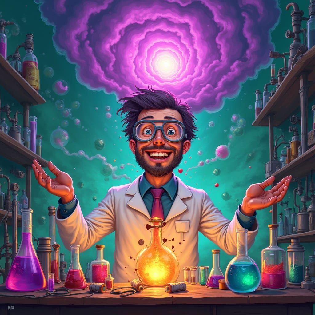 Mad Scientist Conducts Experiment in a Vortex of Colors