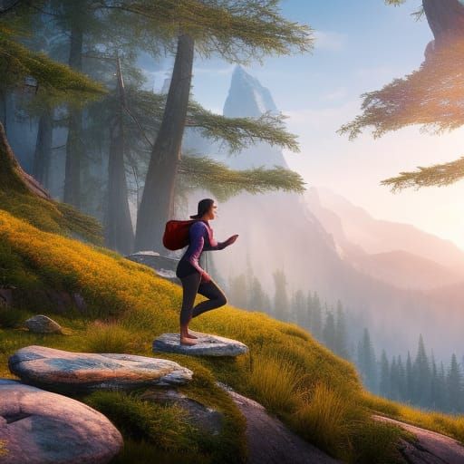 Yogi in Mountains: Storybook Style Art