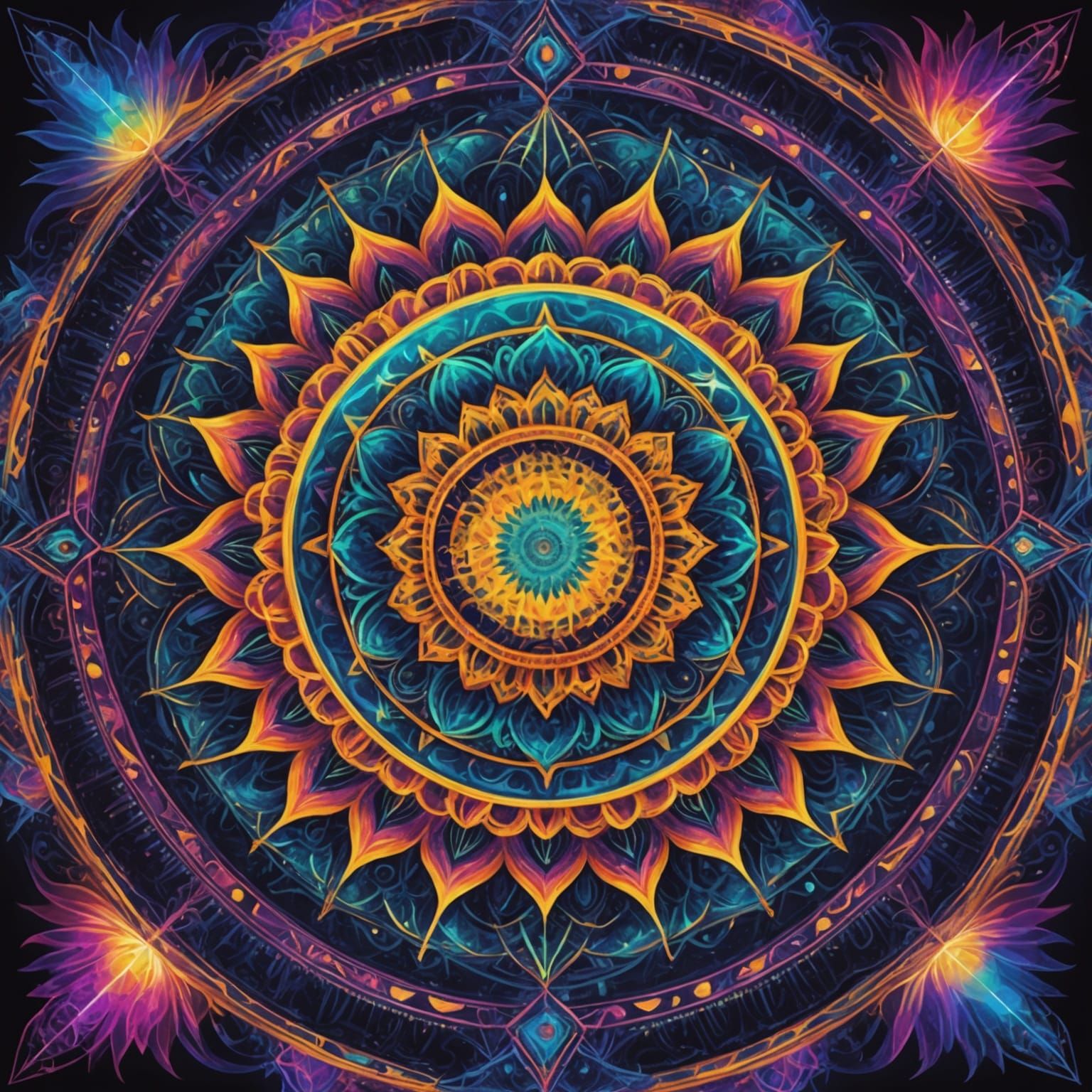 Holographic Astral Mandala in Mixed Media