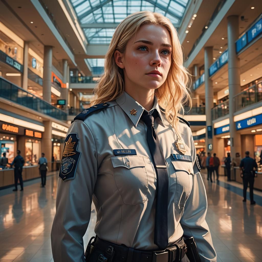 Female Security Guard in Mall: Fantasy Concept Art
