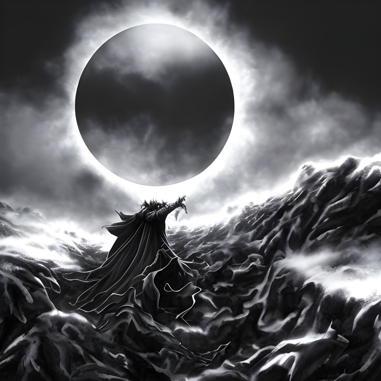 Demons Under a Blackened Eclipse in Manga Style