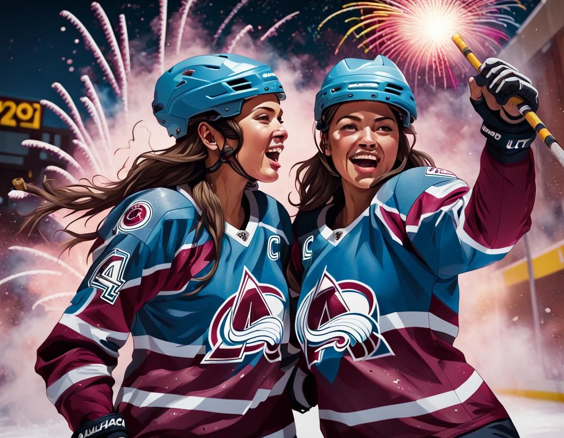 Hockey Players Celebrate Victory in Graffiti Art Style