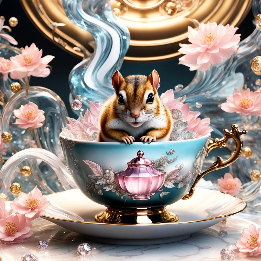 Chipmunk in Teacup: Surreal Erté-Style Concept Art
