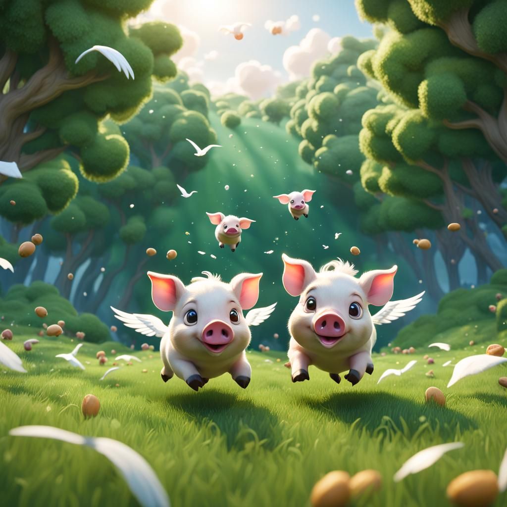 Joyful Flying Baby Pigs in 3D Claymation