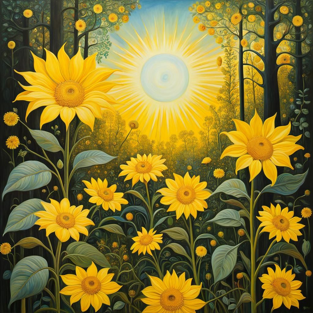 Radiant Yellow Flowers: Oil Painting in Baroque Style
