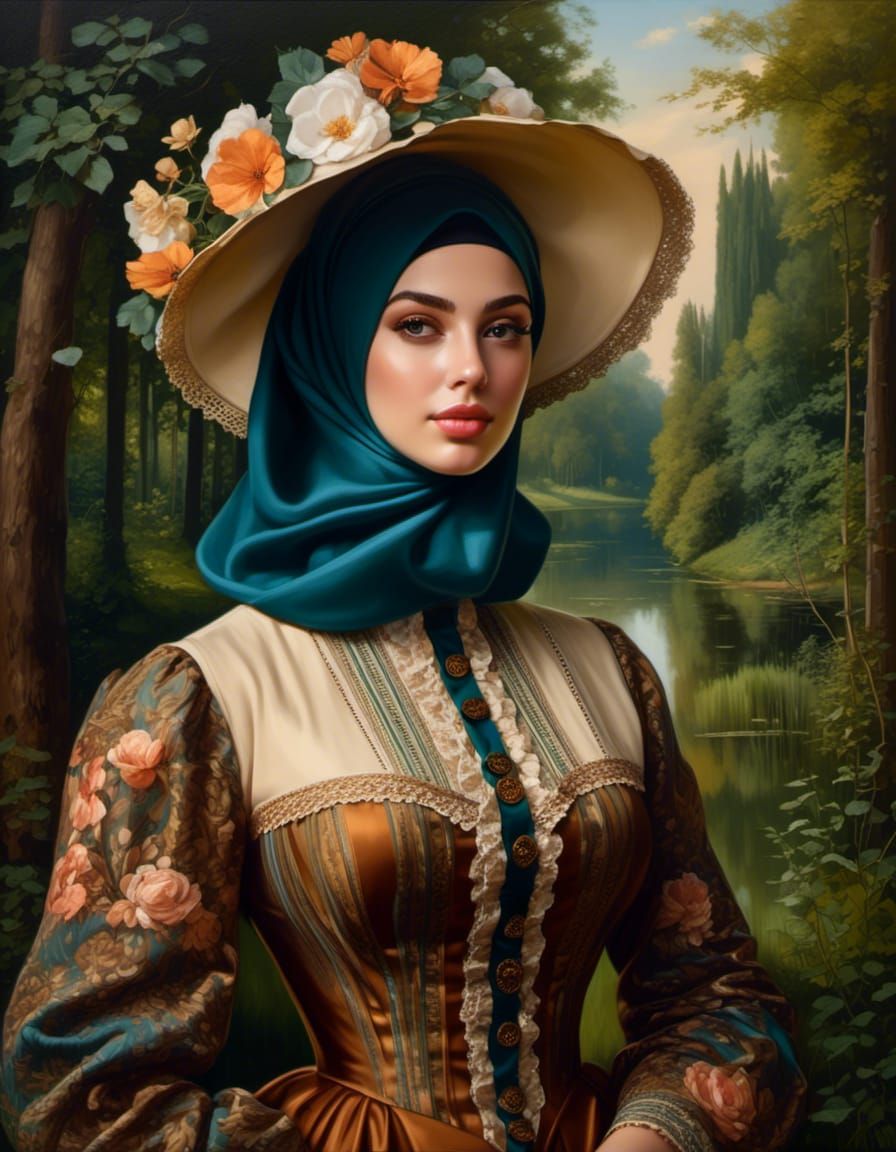 Victorian Woman in Mystic Forest, Oil Painting
