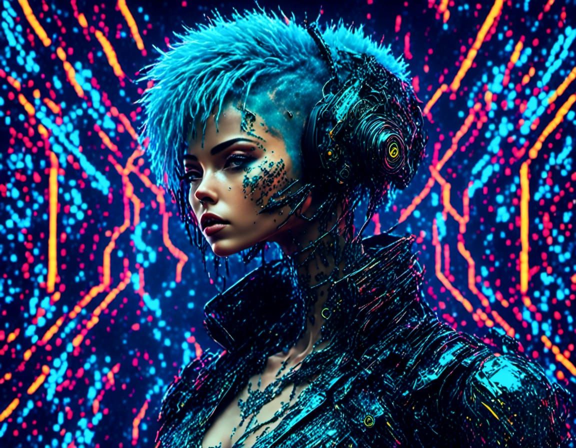 Cyberpunk Cyborg Building Futuristic Motorcycle