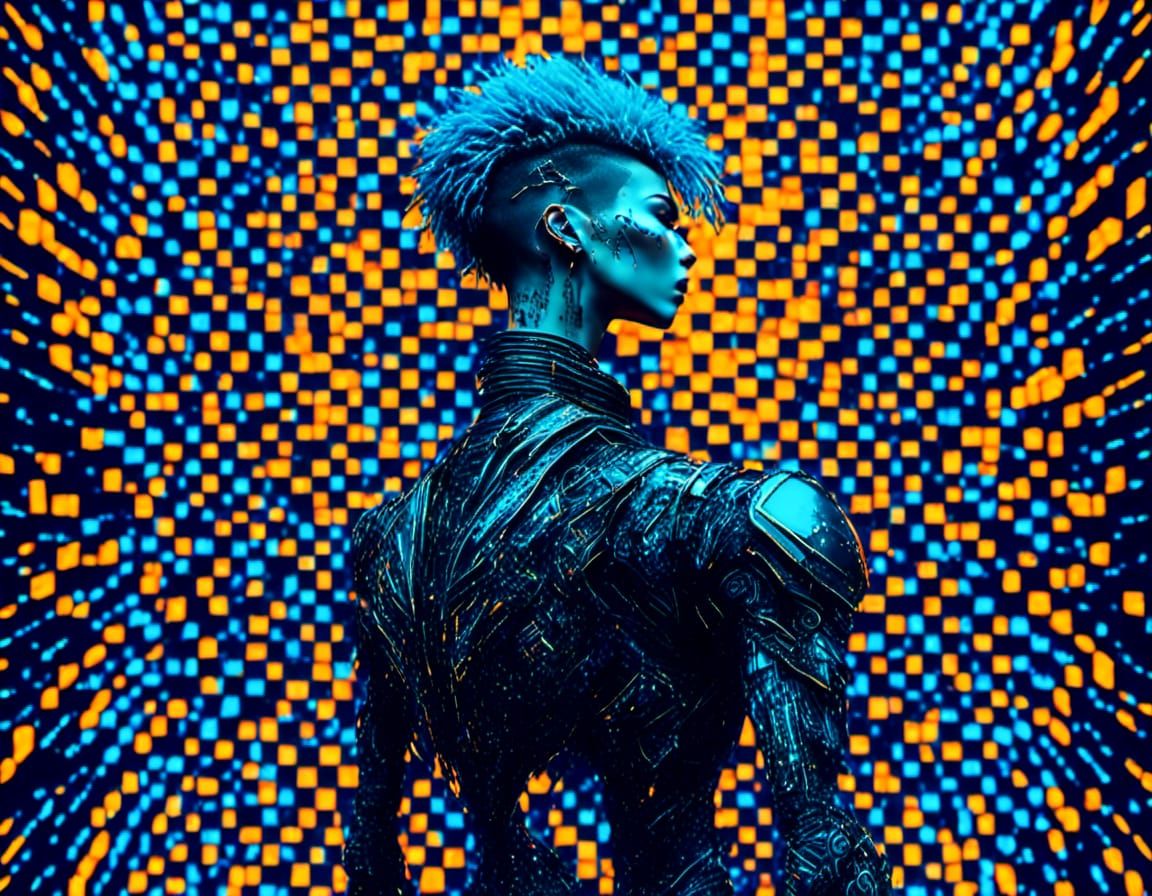 Cyberpunk Cyborg Building Futuristic Motorcycle