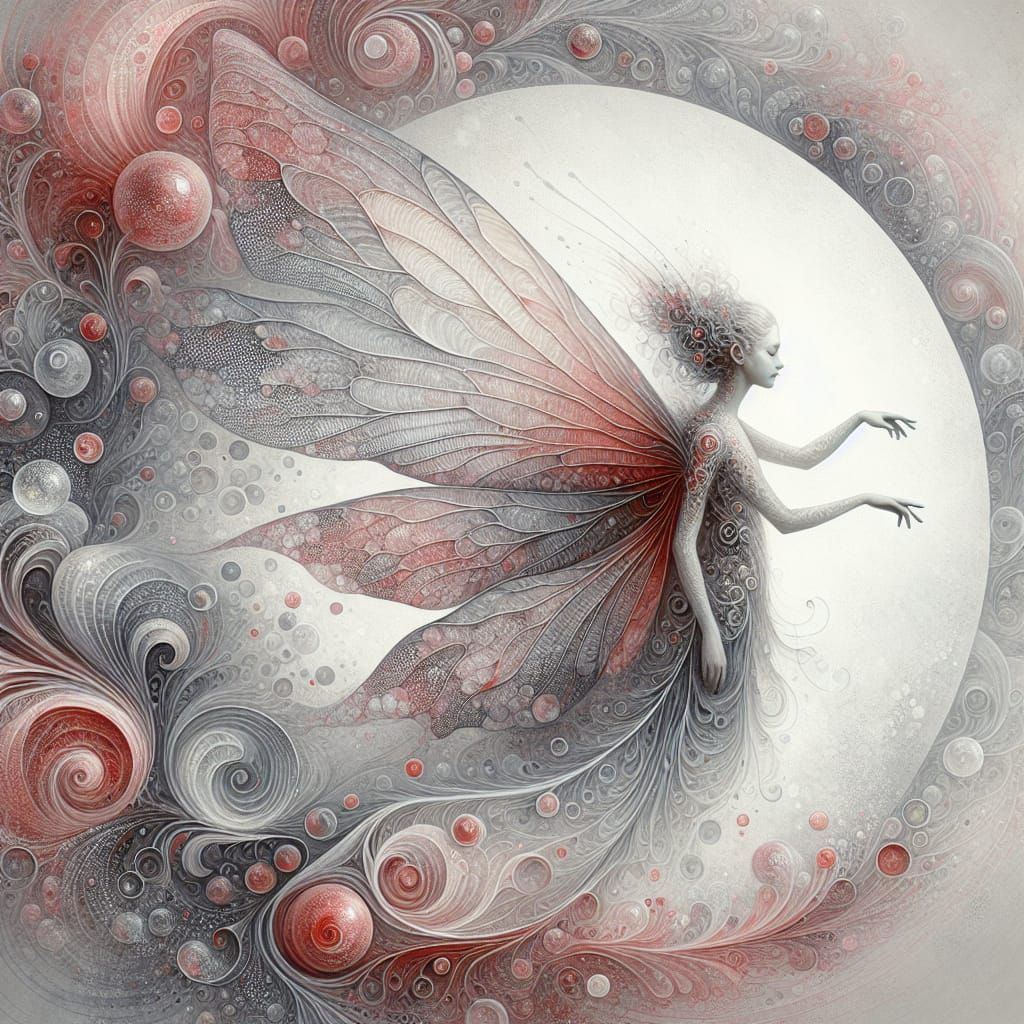 Ethereal Red Fairy with Swirling Background