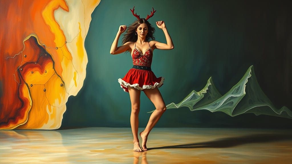 Surreal Christmas Wrestler in Velvet Reindeer Disguise