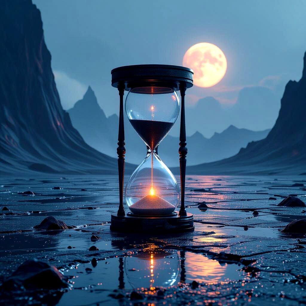 Hourglass in Extinct Volcano: Futuristic Mysticism