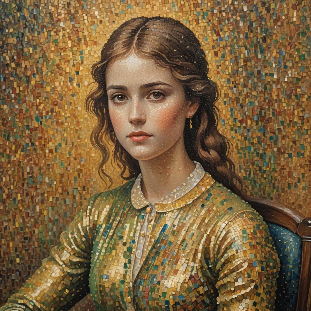 Pointillist Portrait in Oil, Neo-Impressionist Style