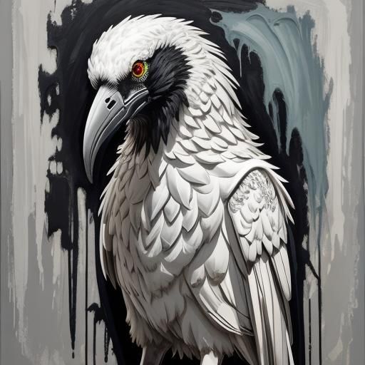 Disturbing White Raven in Gothic Impasto Style