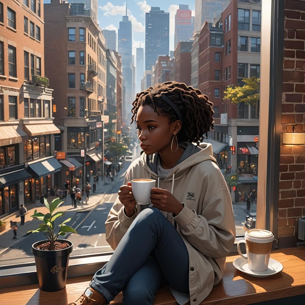Teen Girl Sipping Coffee: 3D Anime Art