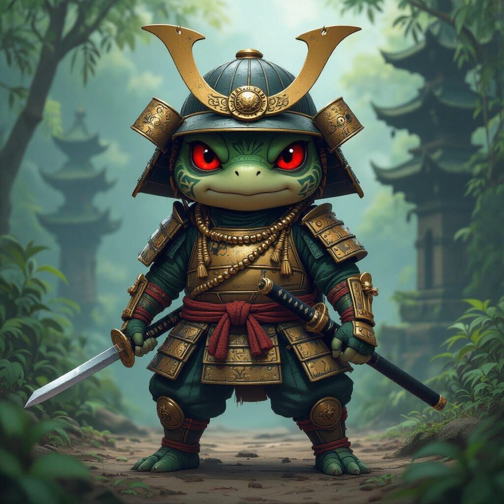 Chibi Turtle Samurai Ready for Battle