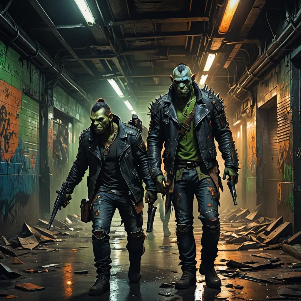 Orcs with Weapons in Subway Tunnel