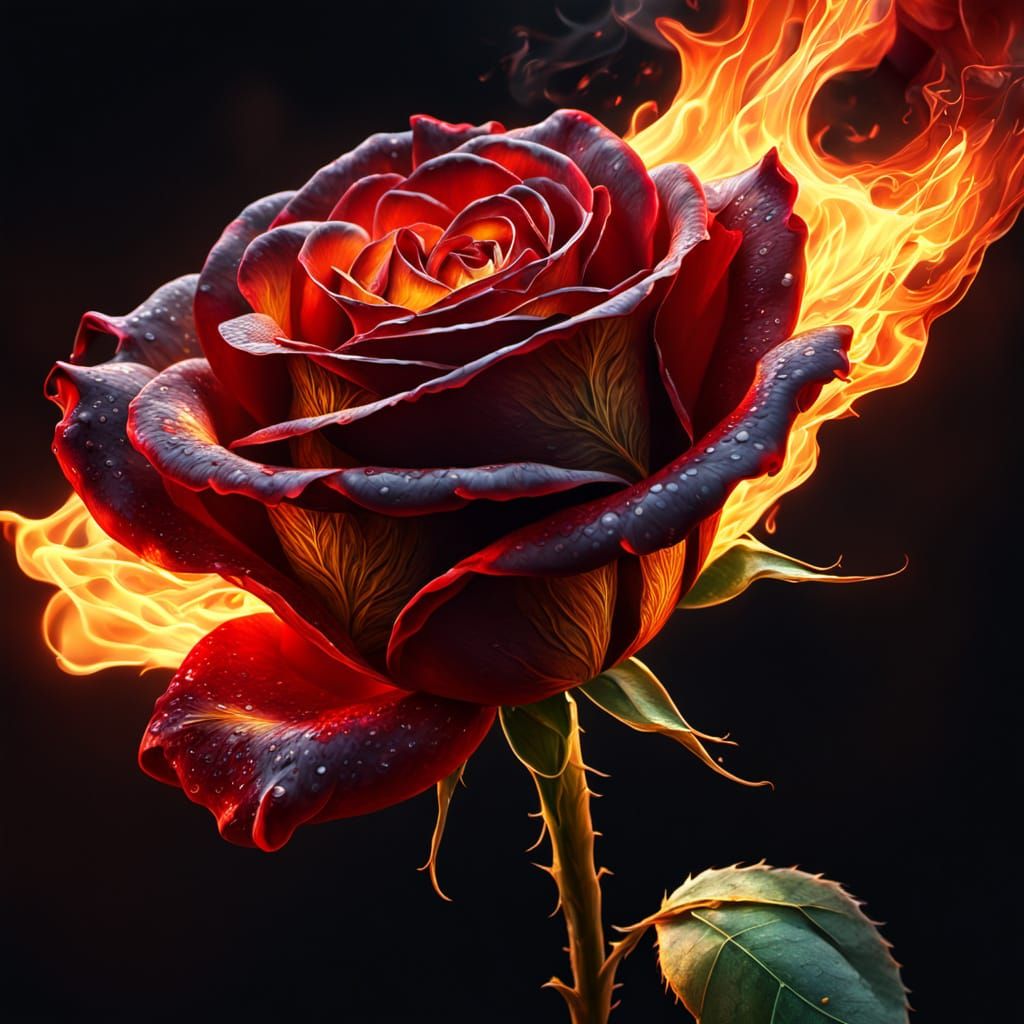 Red Rose Ablaze: A Hyper-Realistic Digital Oil Painting