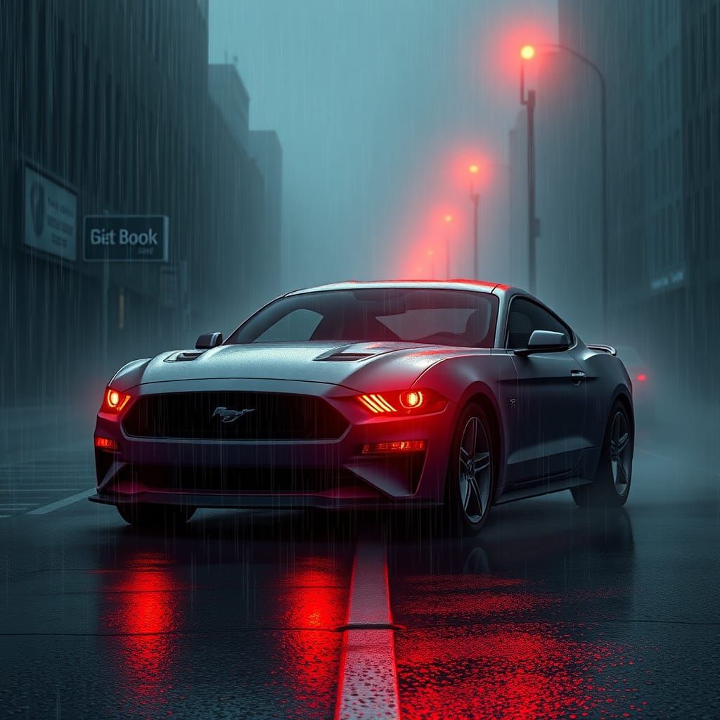 Mustang in Rain: Noir Comic Book Art
