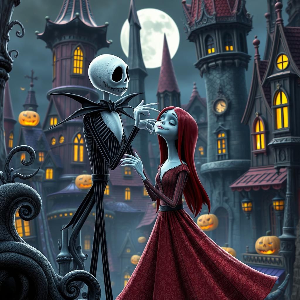 Jack and Sally in Gothic Halloween Town