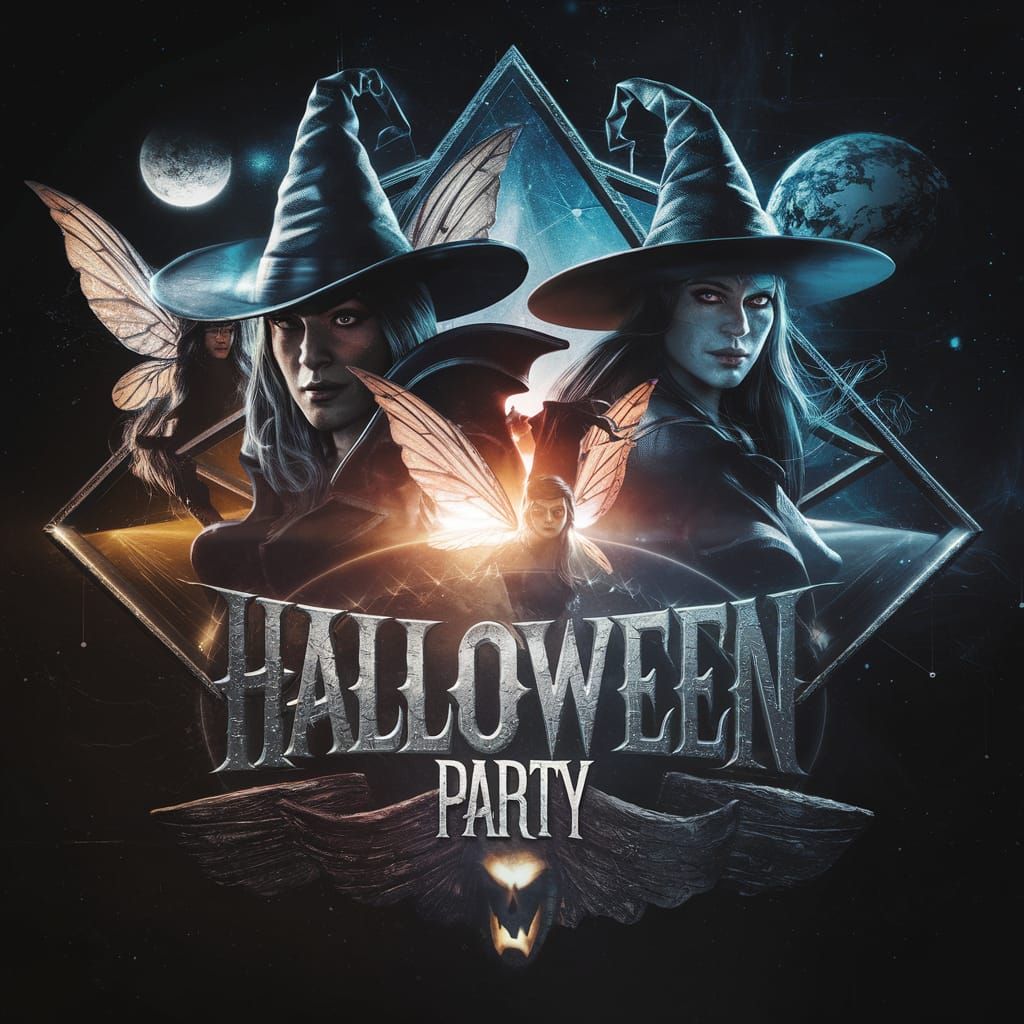 Epic 3D Halloween Logo with Witches and Fairies