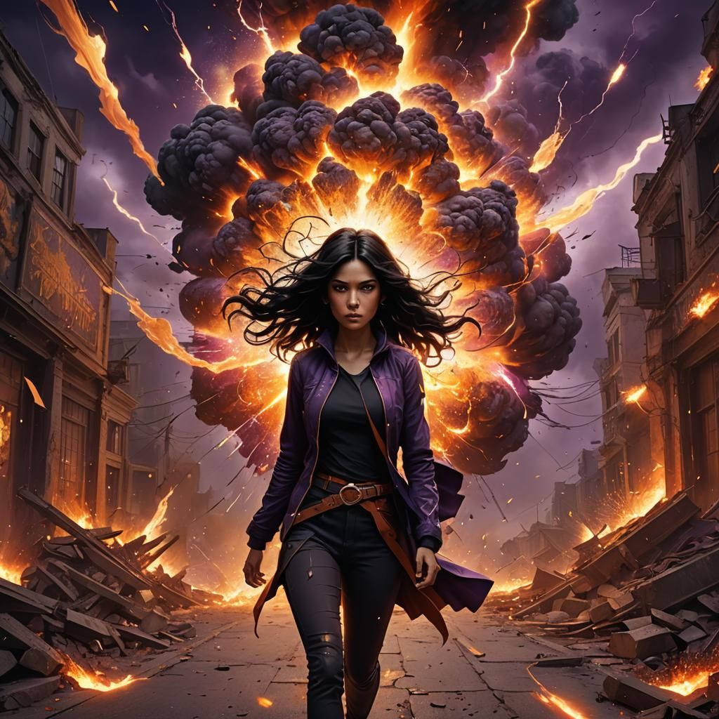 Girl Walking Away From Explosion: Fantasy Concept Art