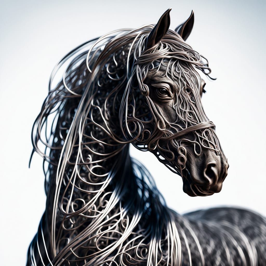 Intricate Wire Horse Sculpture in Abstract Expressionism