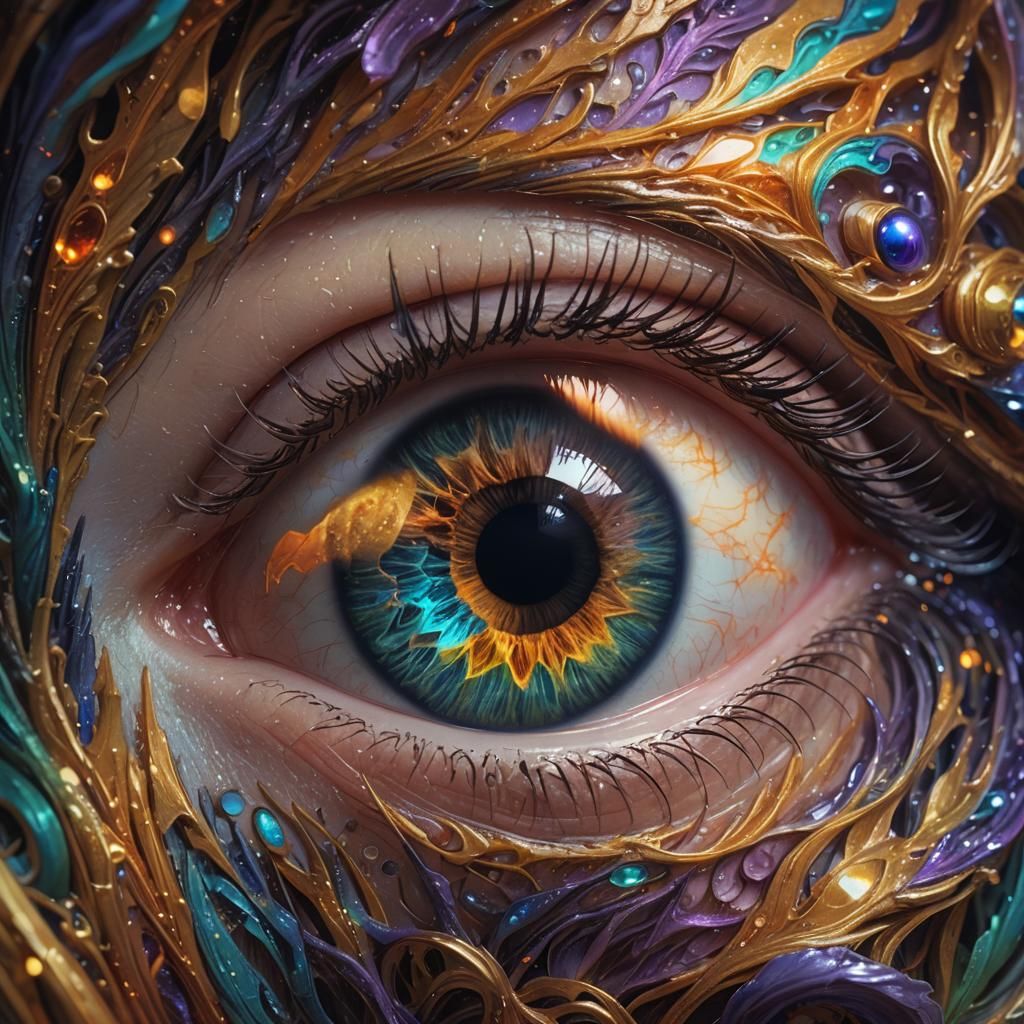 Eye Reflecting a Beautiful Fantasy World in 8K