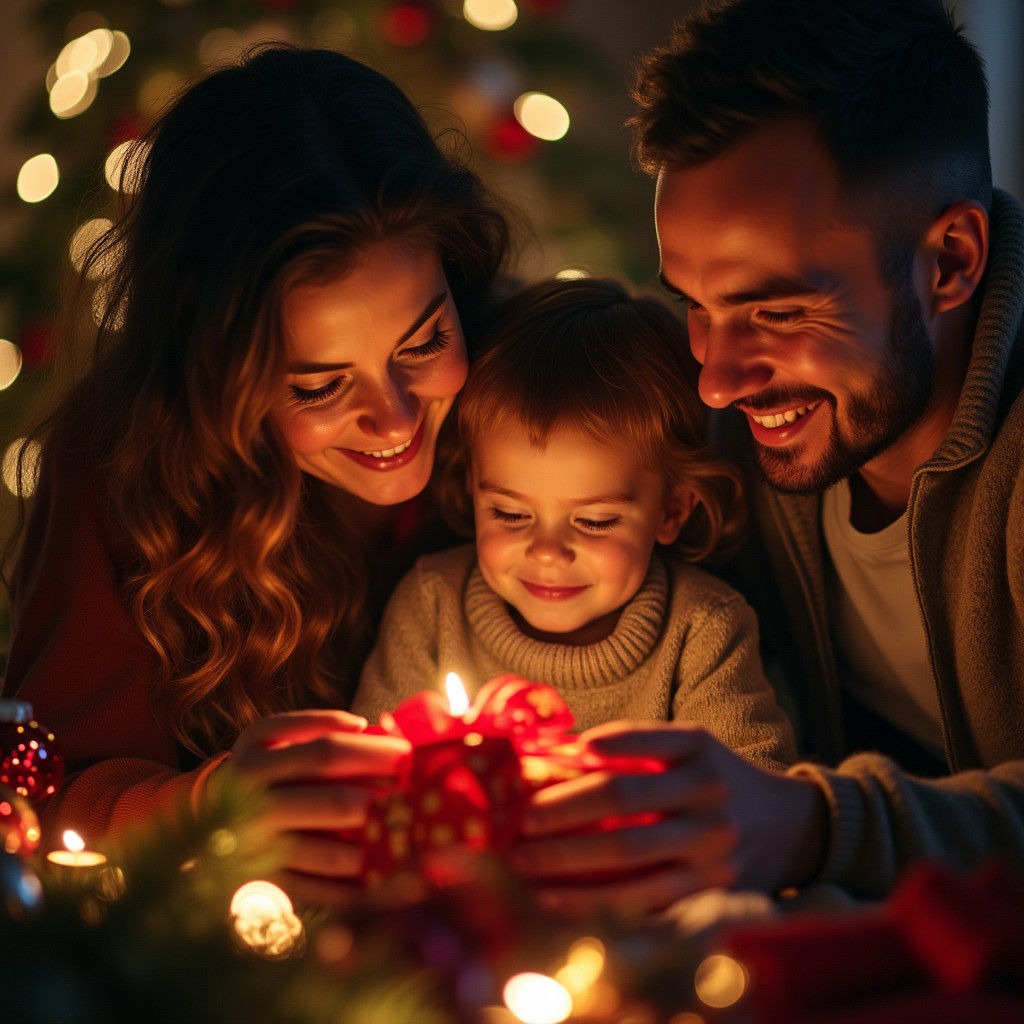 Joyful Family Christmas Card in Cinematic Style