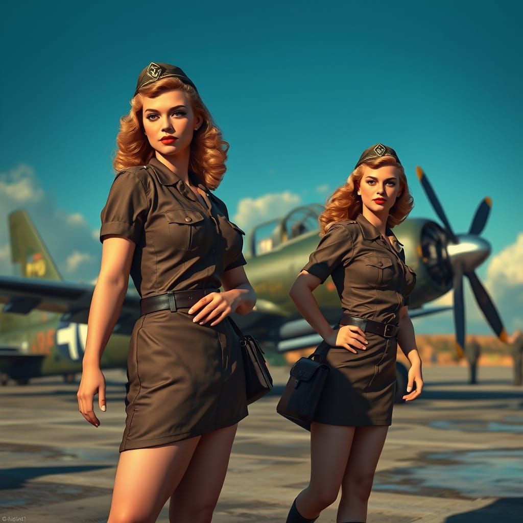 Feminine Pin-Ups Thrive in 1940s WW2 Army Air Base