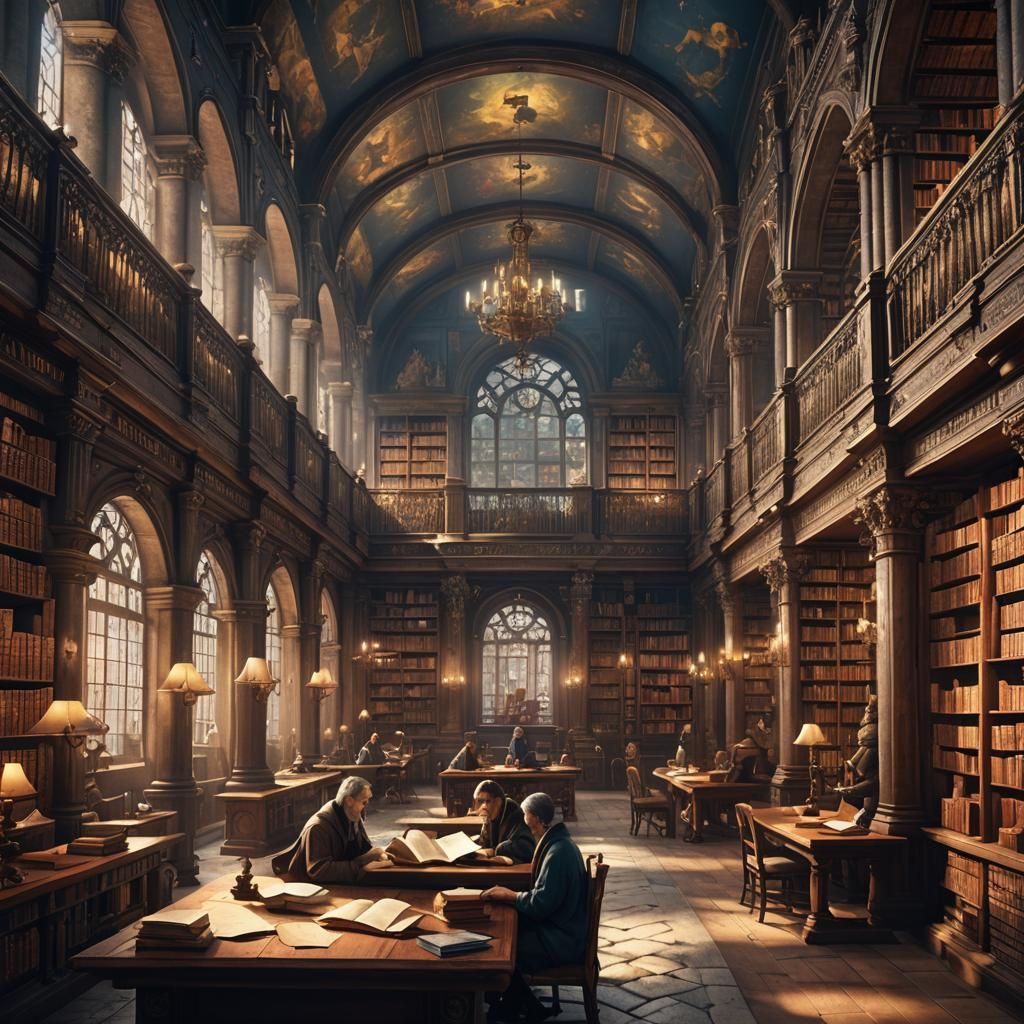 Tranquil Old Library with Ancient Scrolls