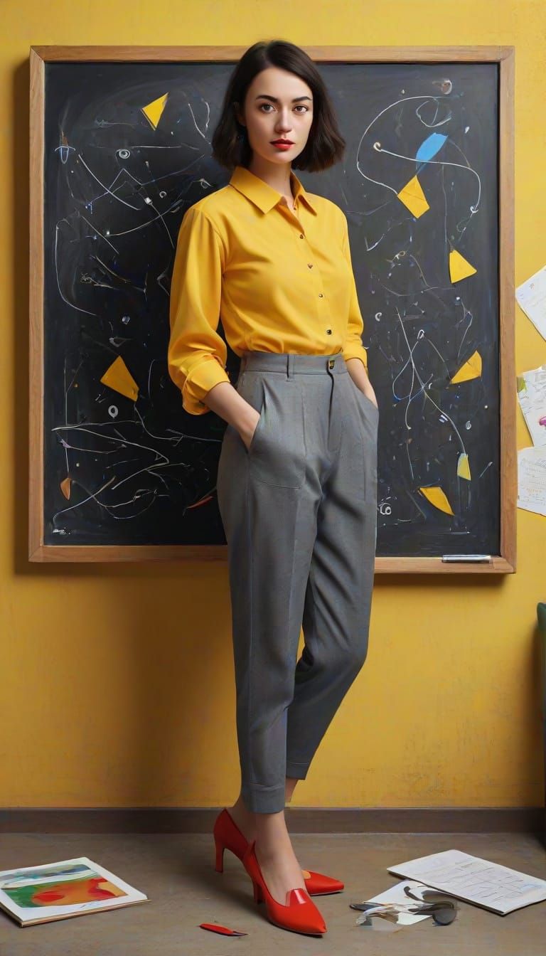 Surrealist Woman in Whimsical School