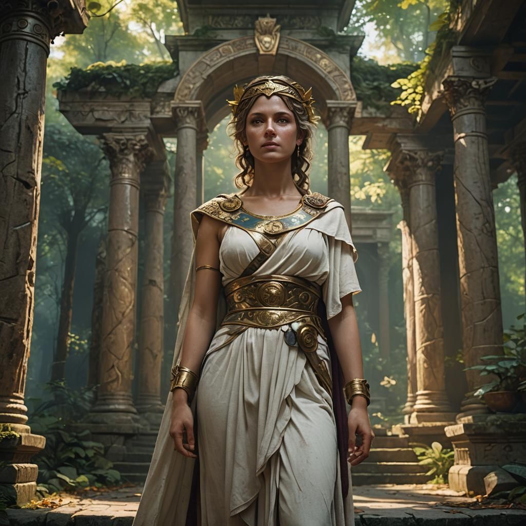 Roman Goddess in Forest Temple, Fantasy Art