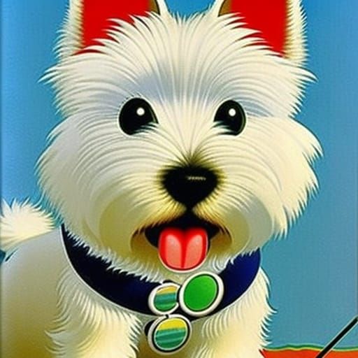 Westie Puppy in Studio Ghibli Gouache Style